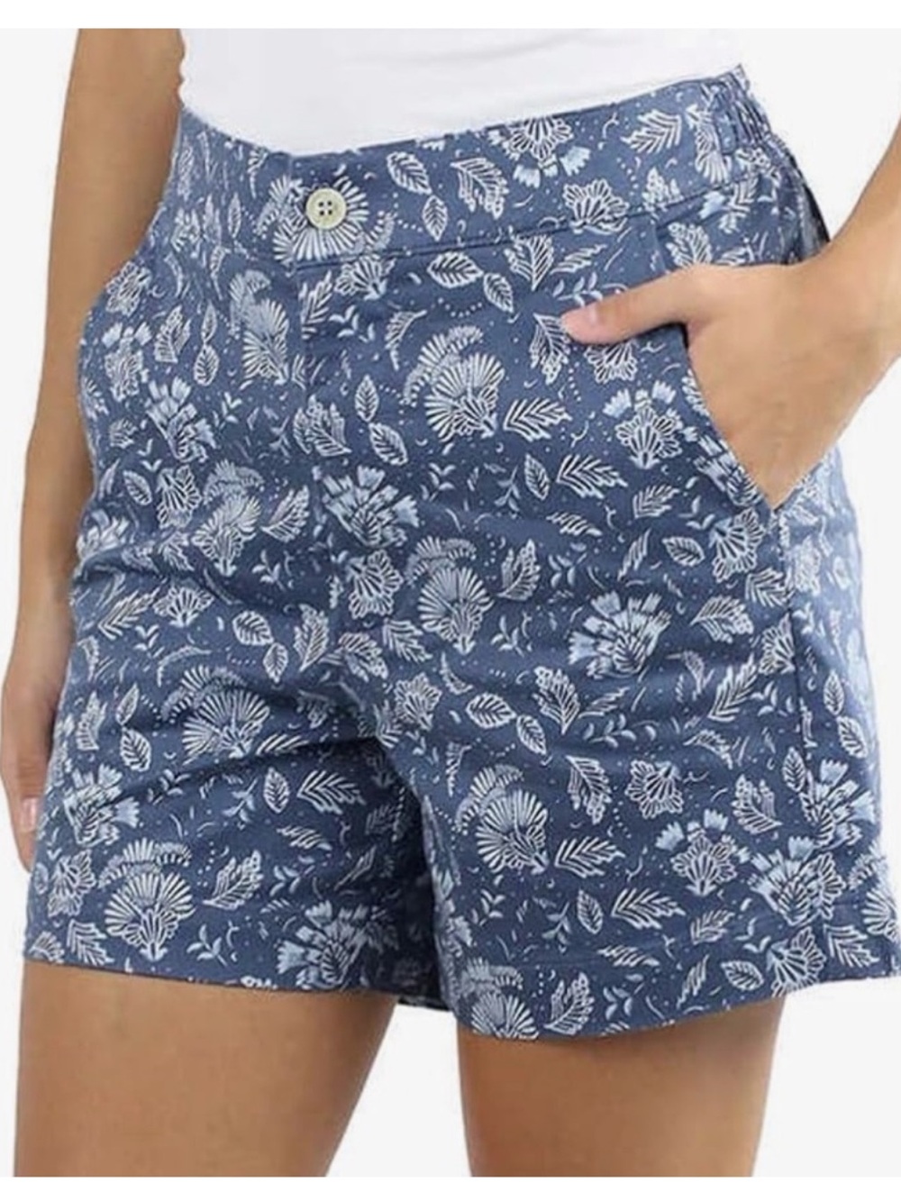 Jachs Girlfriend Stretch Satin Chino Mid Rise Floral Blue Shorts Ladies XXL